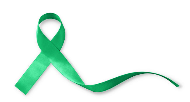 A green awareness ribbon on a white background.