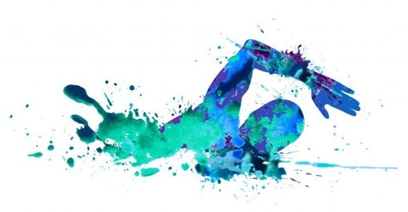 artistic splatter illustration of a person swimming
