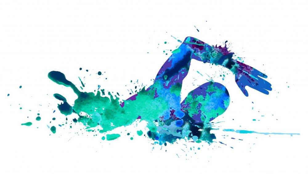 artistic splatter illustration of a person swimming