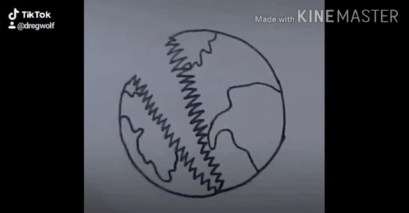 A drawing of the globe with a jagged mouth.