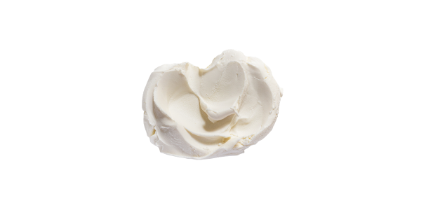 A white smear of plain cream cheese.